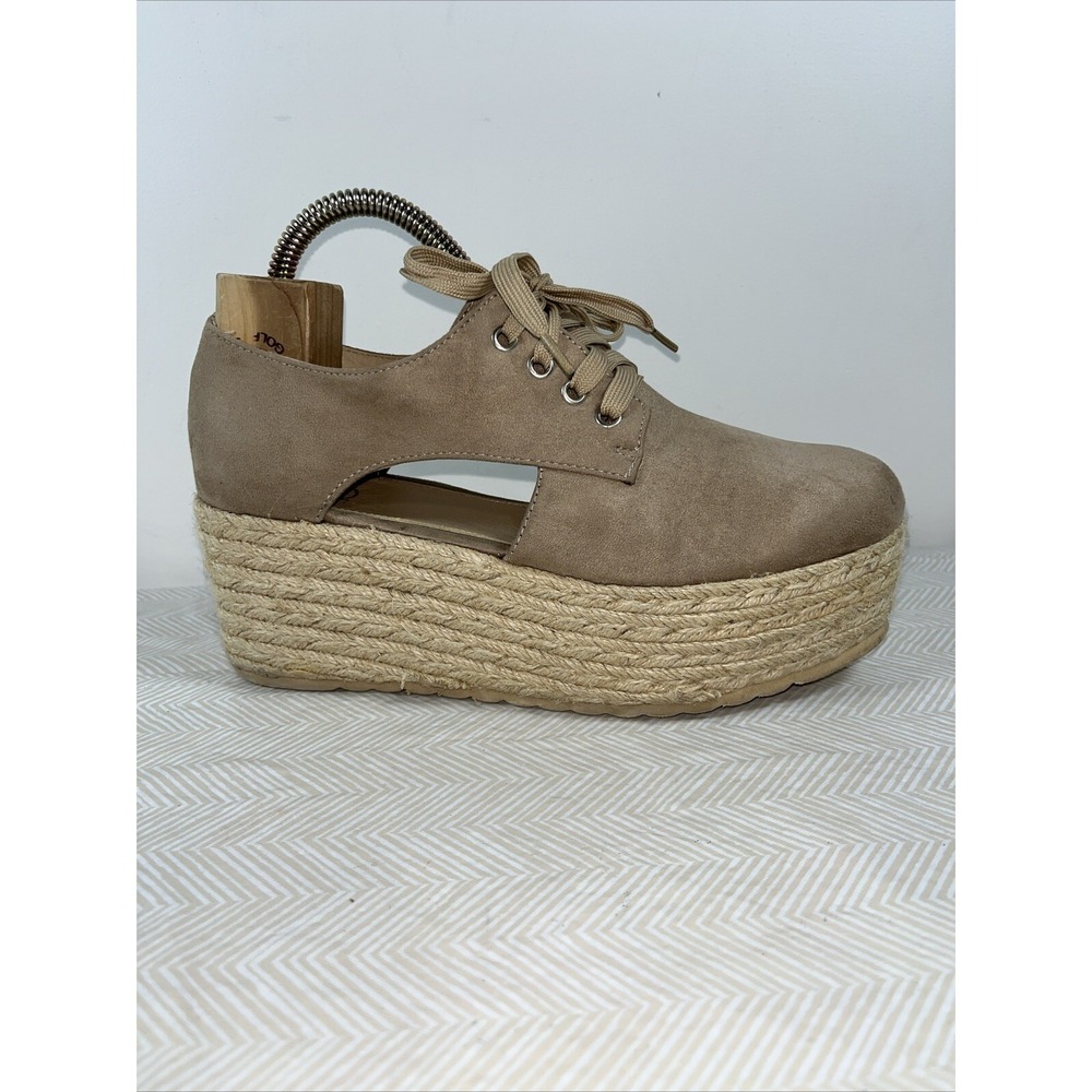Bakers Womens vitally platform wedge lace-up cutout sneakers tan Sz 8 Preppy Y2K